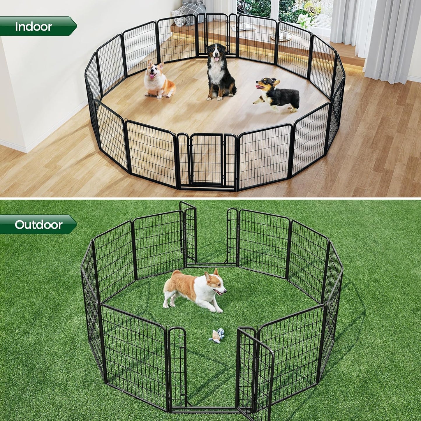 Yaheetech 32In 16-Panel Metal Dog Playpen Fence for Indoor Yard RV Camping | Heavy-Duty Rustproof Frame with Secure Latch Door, Tool-Free Assembly, Foldable Storage, Ideal for Small to Medium Dog Breeds