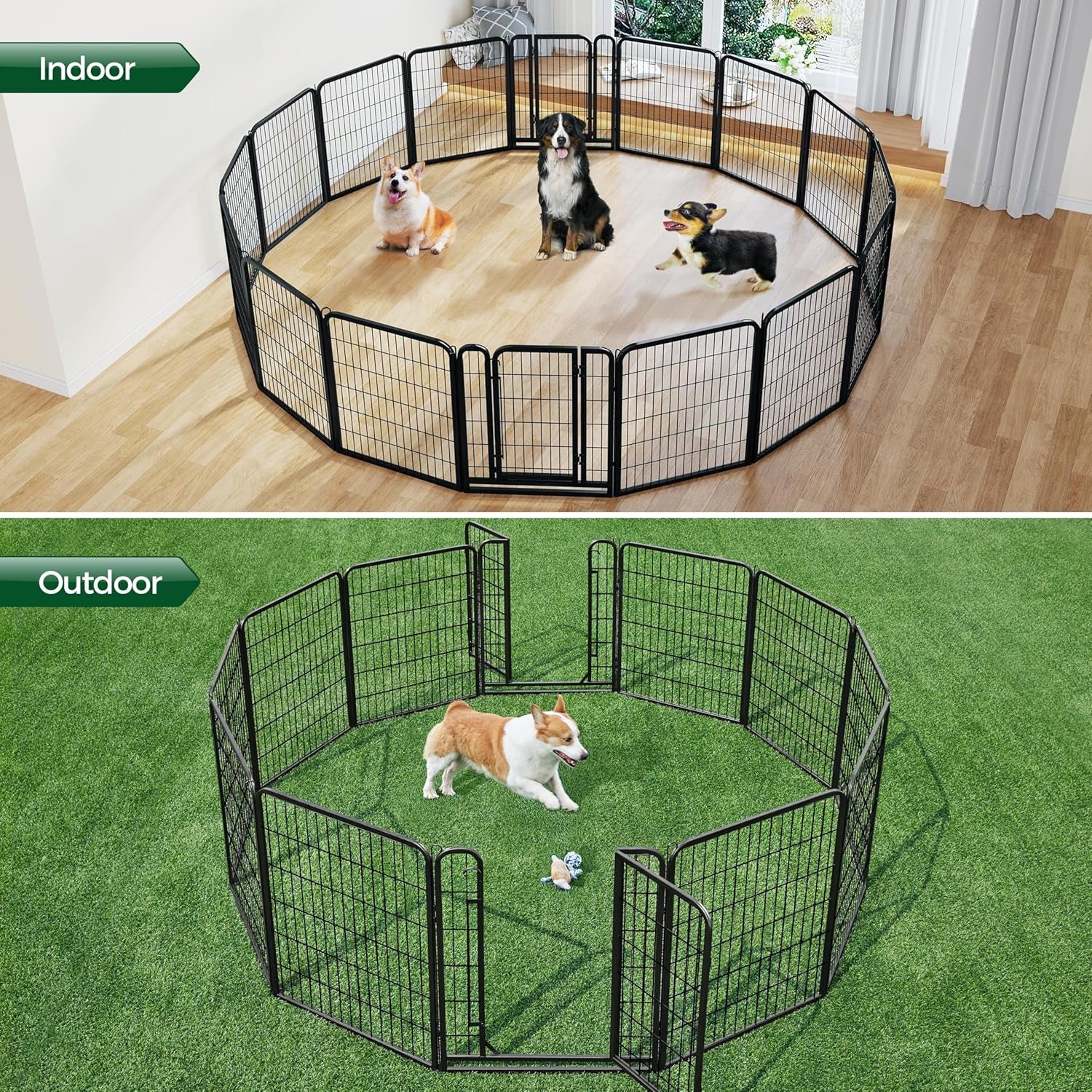 Yaheetech 32In 16-Panel Metal Dog Playpen Fence for Indoor Yard RV Camping | Heavy-Duty Rustproof Frame with Secure Latch Door, Tool-Free Assembly, Foldable Storage, Ideal for Small to Medium Dog Breeds