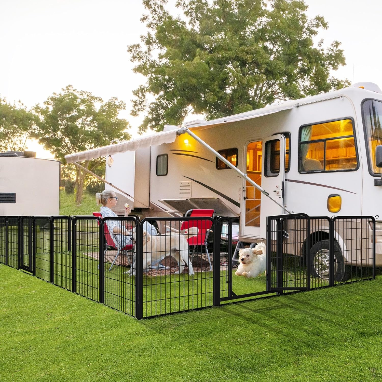 Yaheetech 32In 16-Panel Metal Dog Playpen Fence for Indoor Yard RV Camping | Heavy-Duty Rustproof Frame with Secure Latch Door, Tool-Free Assembly, Foldable Storage, Ideal for Small to Medium Dog Breeds
