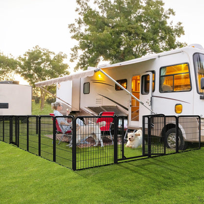 Yaheetech 32In 16-Panel Metal Dog Playpen Fence for Indoor Yard RV Camping | Heavy-Duty Rustproof Frame with Secure Latch Door, Tool-Free Assembly, Foldable Storage, Ideal for Small to Medium Dog Breeds