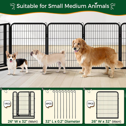 Yaheetech 32In 16-Panel Metal Dog Playpen Fence for Indoor Yard RV Camping | Heavy-Duty Rustproof Frame with Secure Latch Door, Tool-Free Assembly, Foldable Storage, Ideal for Small to Medium Dog Breeds