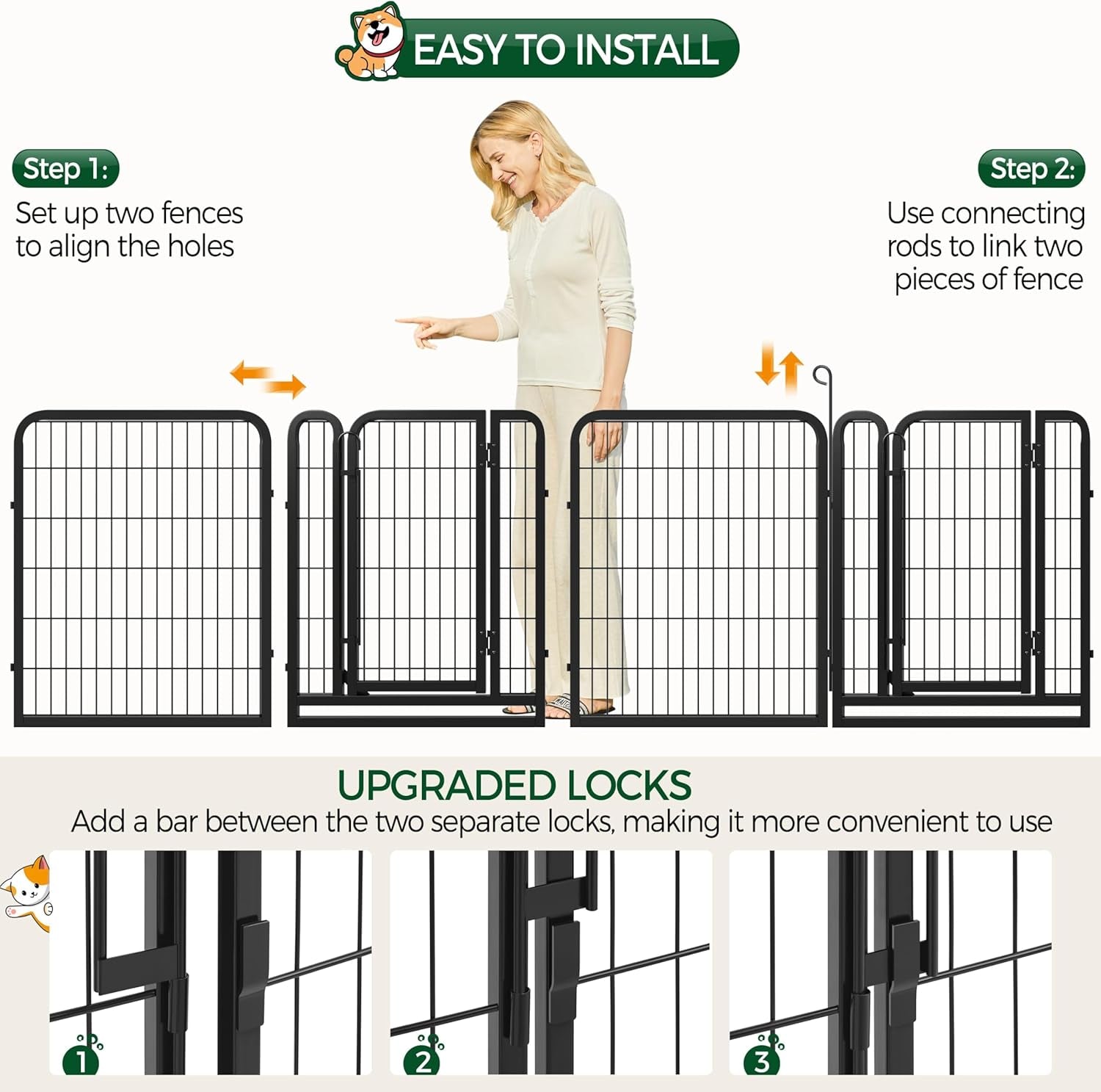 Yaheetech 32In 16-Panel Metal Dog Playpen Fence for Indoor Yard RV Camping | Heavy-Duty Rustproof Frame with Secure Latch Door, Tool-Free Assembly, Foldable Storage, Ideal for Small to Medium Dog Breeds