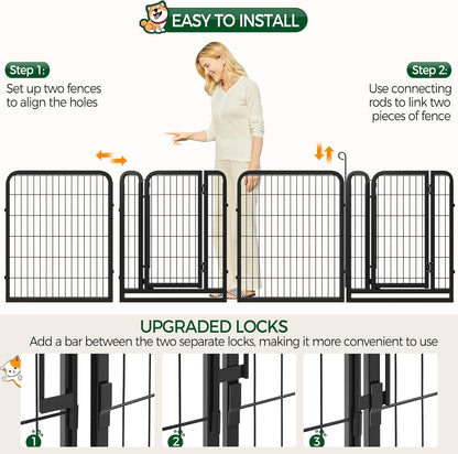 Yaheetech 32In 16-Panel Metal Dog Playpen Fence for Indoor Yard RV Camping | Heavy-Duty Rustproof Frame with Secure Latch Door, Tool-Free Assembly, Foldable Storage, Ideal for Small to Medium Dog Breeds